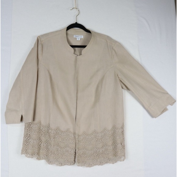 Coldwater Creek Jackets & Blazers - Coldwater Creek Spring  Summer Jacket Beige‎ Linen Blend Lace Trim Boho Artsy 16